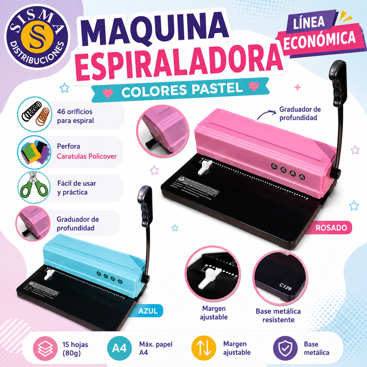 ESPIRALADORA CARTA COLORES PASTEL
